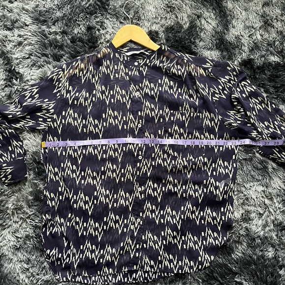 Zara Purple Pattern Semi Sheer Long Sleeve Blouse with Mandarin Collar Size S - Picture 6 of 8